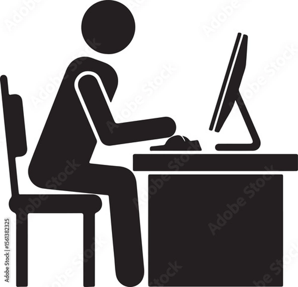 Fototapeta Silhouette of a person working on a laptop at a desk in an office
