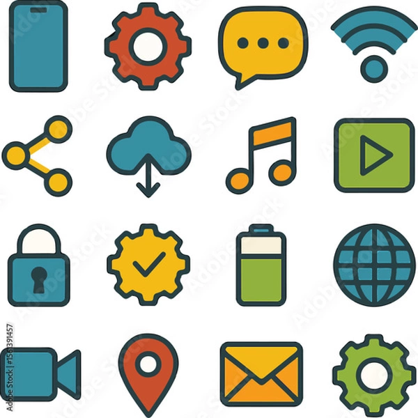 Fototapeta Collection of Modern Flat Icons Representing Technology and Digital Communication