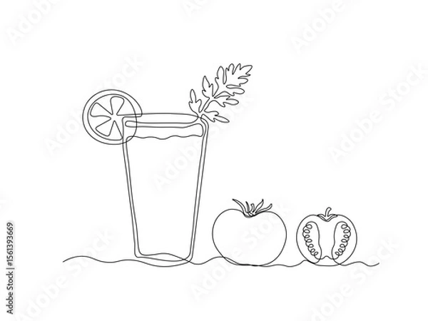 Obraz Abstract Bloody Mary cocktail and tomato.  continuous single line art drawing sketch, logo