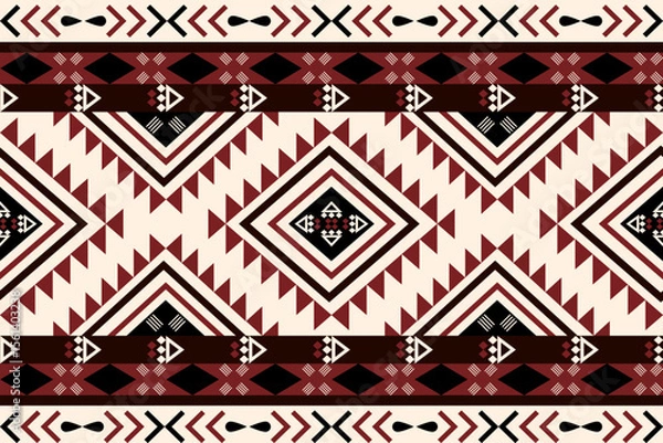 Fototapeta Navajo-inspired southwest seamless pattern with Native American and Aztec ethnic diamond motifs in burgundy and cream tones, perfect for textiles, rustic decor, or tribal fashion themes.