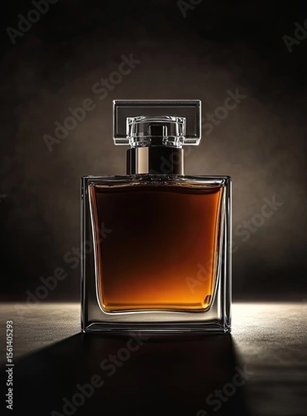Obraz Amber perfume bottle on dark background