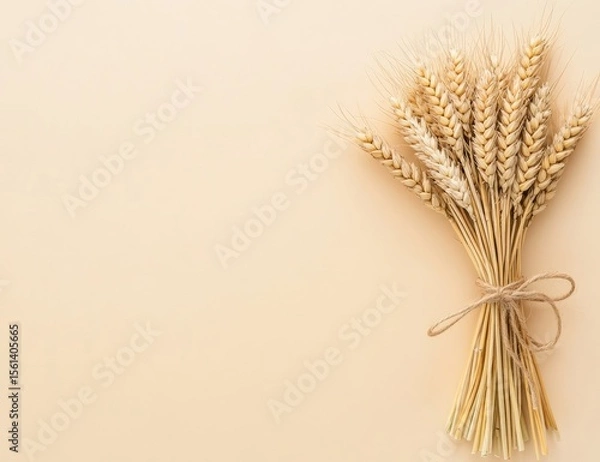 Obraz Wheat ears tied with twine on a peach background