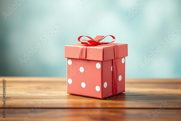 Fototapeta Adorable and charming 3D-rendered cube-shaped gift box with a ribbon, perfect for festive scenes, holiday packaging concepts, and cheerful decorative digital illustrations