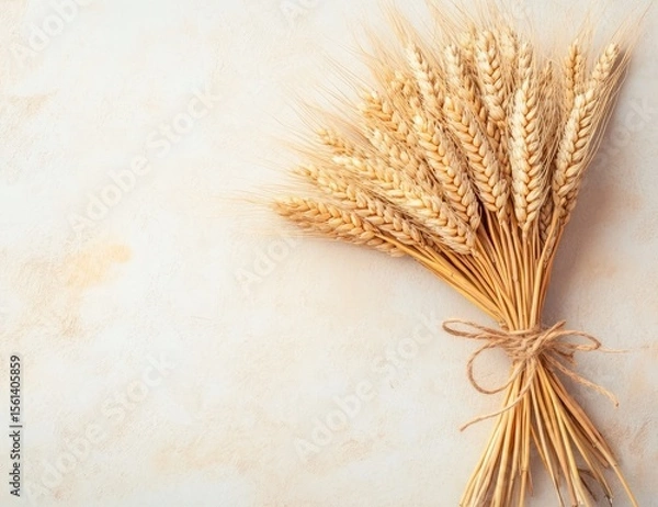 Obraz Wheat ears tied together on a light beige surface