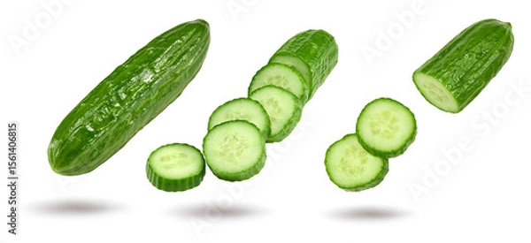 Obraz sliced cucumber isolated on white background. clipping path