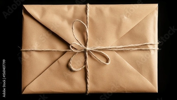 Obraz A package, wrapped in kraft paper, tied with twine
