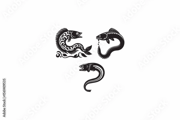 Fototapeta Lamprey fish vector silhouettes black and white image made by adobe illustrator. eps