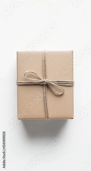 Obraz A square, light beige gift box, tied with light brown twine