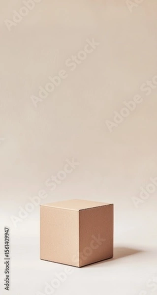 Obraz Beige cube podium against light beige background