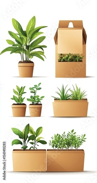 Obraz Plant pots and boxes, various greenery