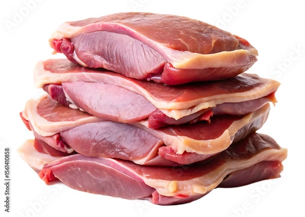 Fototapeta  cuts of raw duck meat stacked isolated on white background, PNG