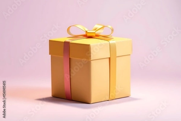 Fototapeta Adorable and charming 3D-rendered cube-shaped gift box with a ribbon, perfect for festive scenes, holiday packaging concepts, and cheerful decorative digital illustrations
