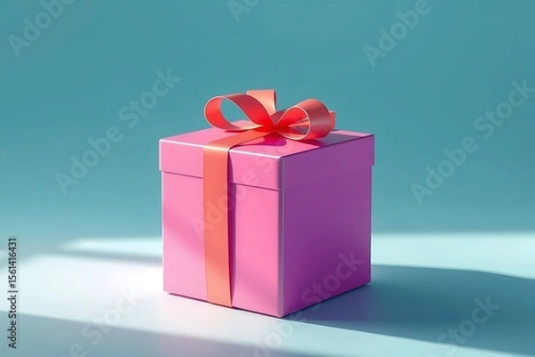 Fototapeta Adorable and charming 3D-rendered cube-shaped gift box with a ribbon, perfect for festive scenes, holiday packaging concepts, and cheerful decorative digital illustrations
