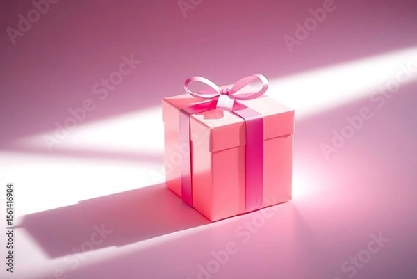 Fototapeta Adorable and charming 3D-rendered cube-shaped gift box with a ribbon, perfect for festive scenes, holiday packaging concepts, and cheerful decorative digital illustrations