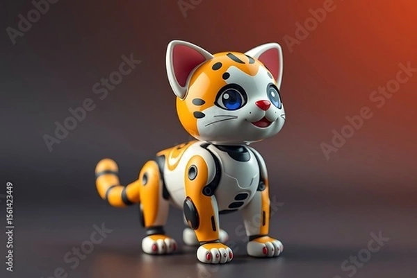 Fototapeta Adorable and energetic 3D-rendered toy robot with expressive features and playful design, perfect for children’s toys, futuristic characters, and creative digital illustrations