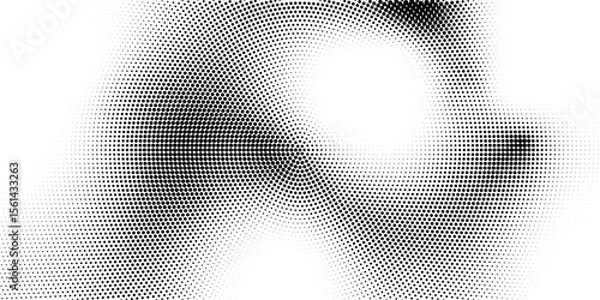 Fototapeta Abstract radial halftone gradient texture. Vector concentric dotted grunge background for poster, overlay, cover, card. Pixelated retro backdrop