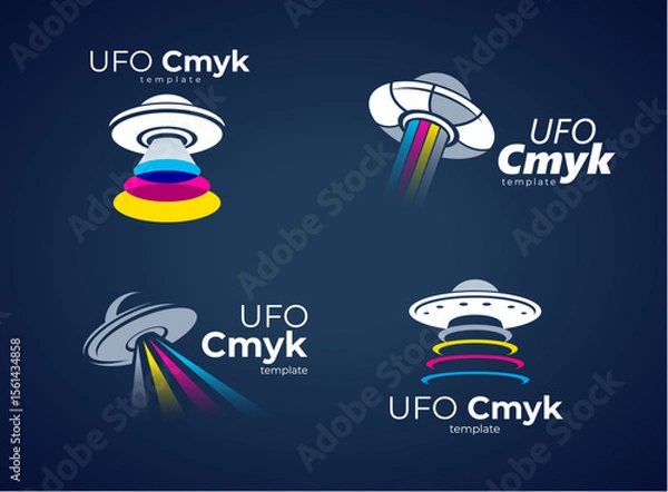 Obraz Set Logo CMYK print. UFO theme. Template design vector. Black background