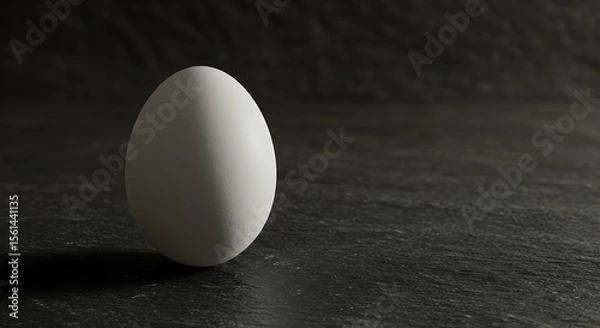 Fototapeta Single white egg on dark background minimalist concept
