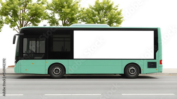 Fototapeta Bus with Advertising blank Mockup, Side Panel Billboard