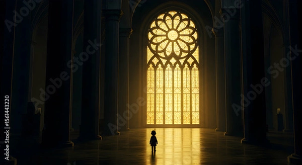 Fototapeta Child Silhouette in Majestic Cathedral Golden Light