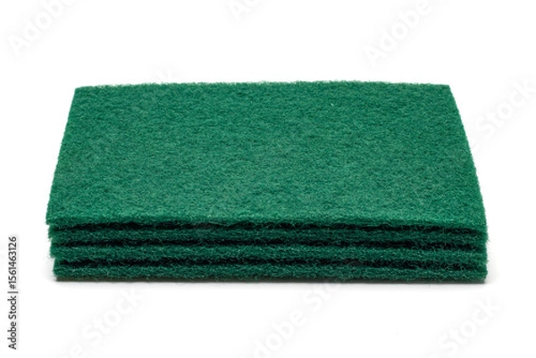 Obraz Green sponge, scouring pad or scrubbing pad. Isolated in white background.