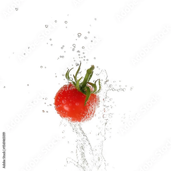 Fototapeta Red cherry tomato splashing in water isolated on transparent background