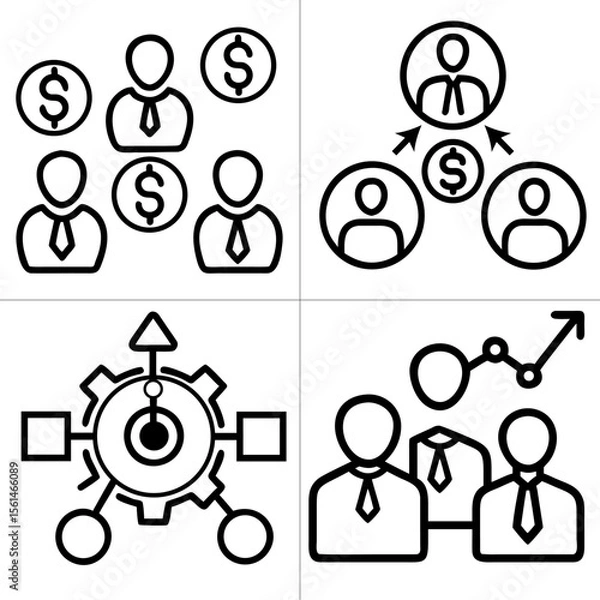 Fototapeta A set of 4 business Investment icons, such as income, diversification, outline, USD sign and icon outline 