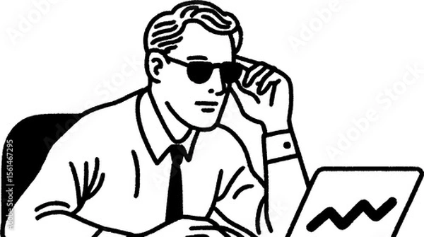 Fototapeta Digital investor watching tutorial video sketch for educational purposes