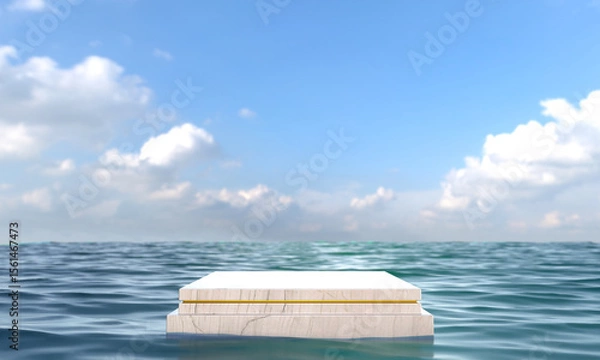 Obraz Empty marble podium on ocean background. 3d render