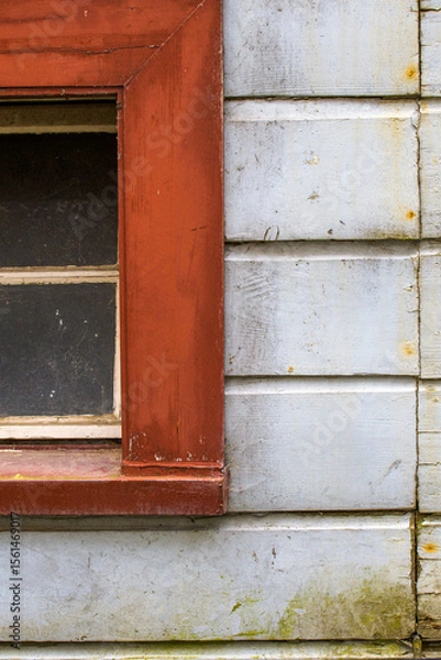 Fototapeta Window frame in a wooden house of an old German construction - a fragment of the built-in