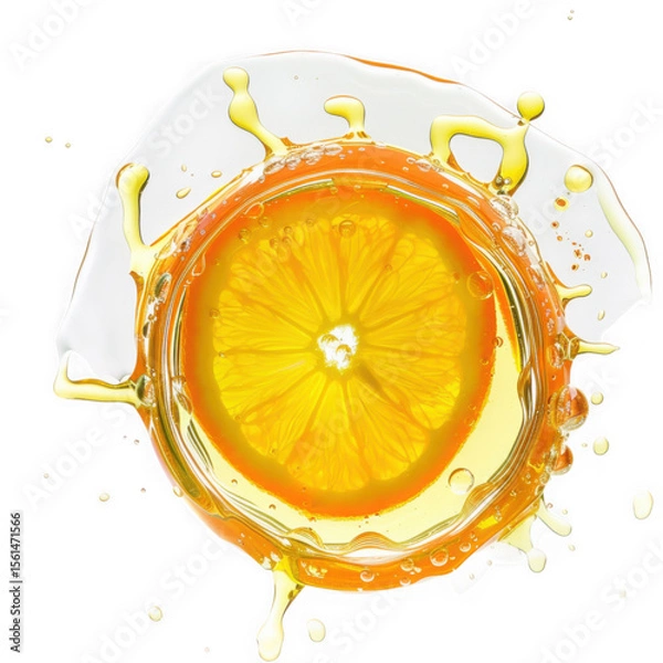 Fototapeta Orange slice in juice splash isolated on transparent background