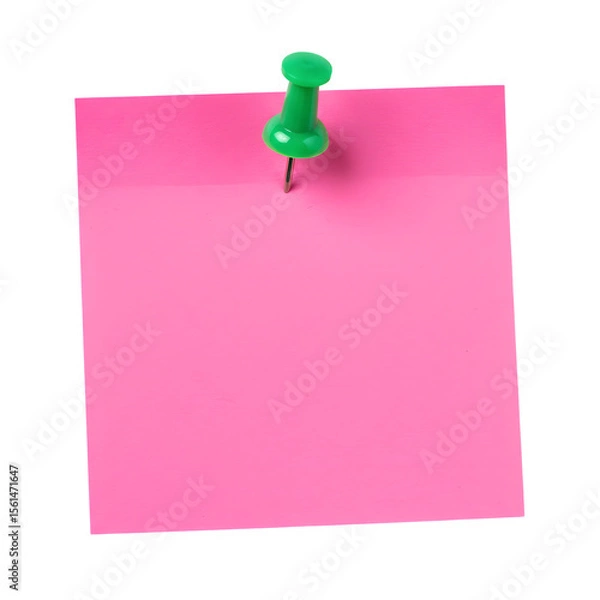 Obraz Pink Sticky Note with green Pushpin Isolated on transparent Background. Pink sticky post it note with green pushpin. isolated on white or transparent background. PNG