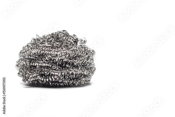 Obraz Coarse stainless steel wool isolated on white background.