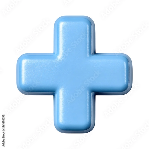 Fototapeta A rounded light blue plus sign symbol isolated on transparent background