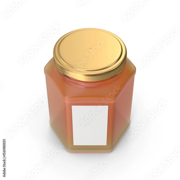 Obraz Honey Jar Golden Lid, Amber Honey Blank Label, 3d, transparent background, PNG