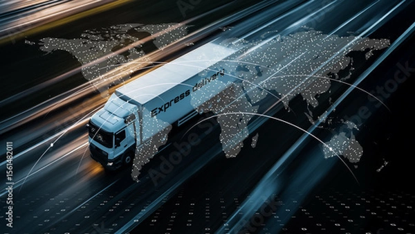 Obraz Autonomous express truck, modern AI-powered transportation system in action