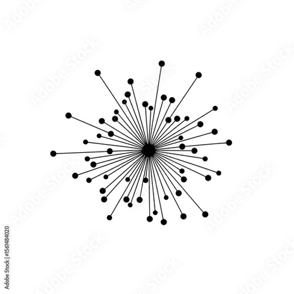 Fototapeta A modern abstract design featuring lines and dots radiating from a central point, isolated on white background