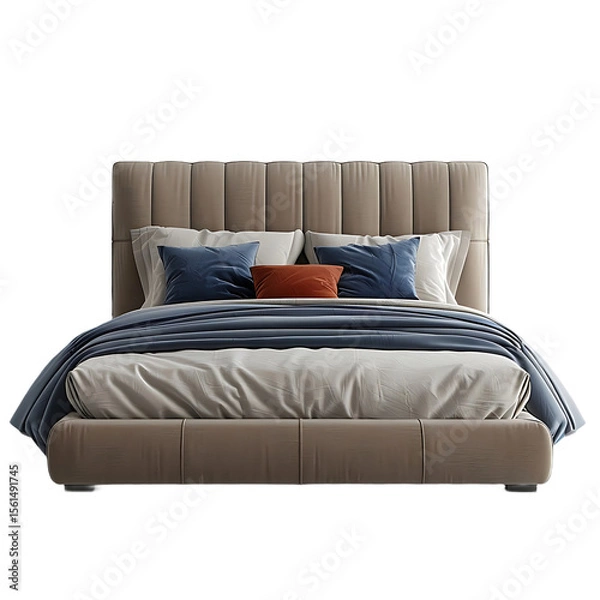 Fototapeta Soft cushioned headboard bed isolated on transparent background