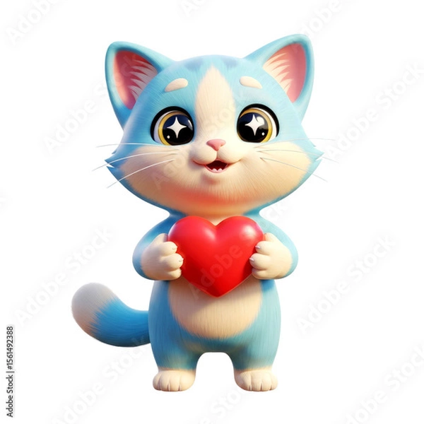 Obraz Adorable 3D Kitten Holding a Heart: Cute Pet Image