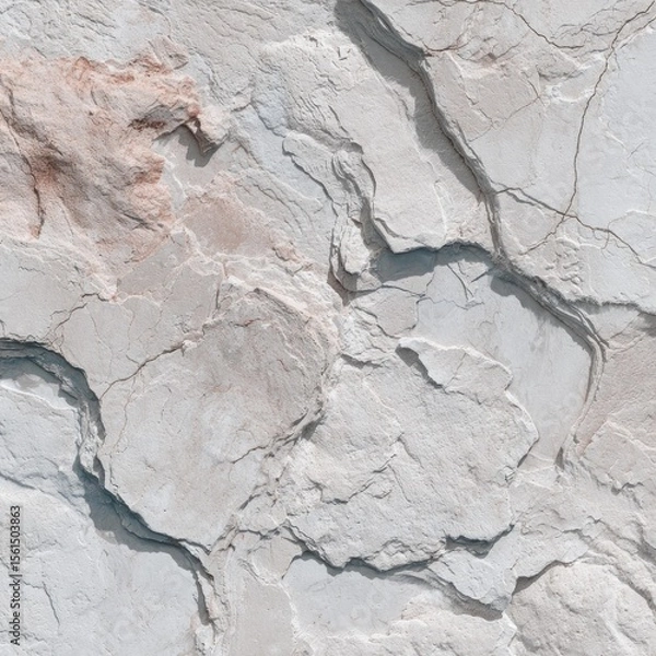 Fototapeta Textured stone surface with light gray and peach hues, showing cracks and ridges