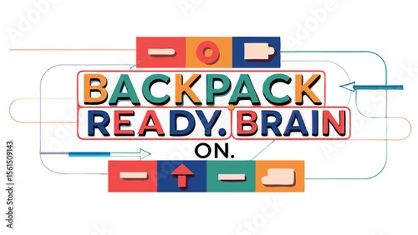 Fototapeta Backpack ready brain on text with colorful blocks and arrows in a modern design layout style image
