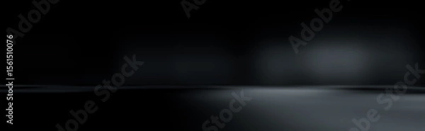 Fototapeta Wide perspective floor backdrop black room studio with gray gradient spotlight backdrop background for display your product or artwork 
