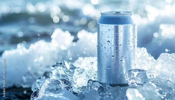 Fototapeta Ice Cold Refreshment: Chilled Can in Ice Water