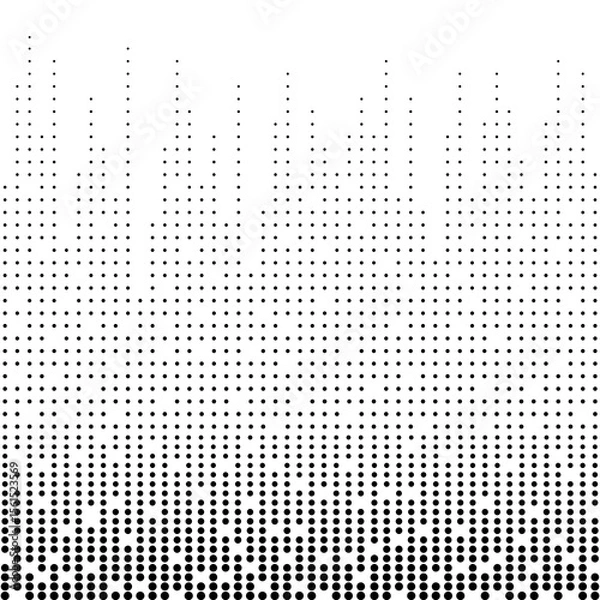 Fototapeta Halftone. Black dots on a white background. A pattern of round black dots of different sizes. The dots form gradients, waves or even patterns.