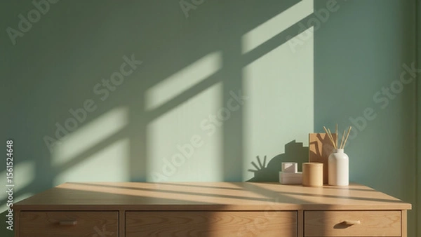 Fototapeta Minimalist Green Home Office Desk Setup with Plants