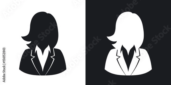 Fototapeta Vector user icon of woman in business suit. Two-tone version on black and white background