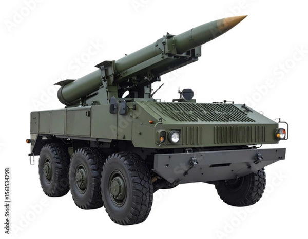 Fototapeta A powerful military missile launch vehicle, an embodiment of modern warfare and national defense, ready for strategic deployment against a transparent background.