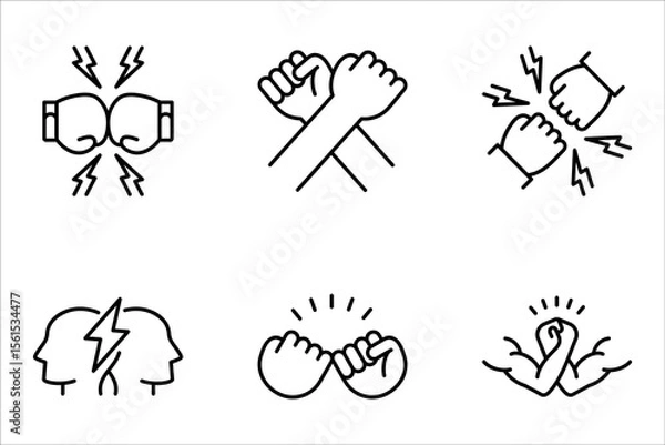 Fototapeta Rivalry linear icon set. Friendly contest, competitive interpersonal relationship symbol. vector illustration on white background