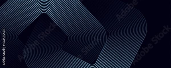 Fototapeta Abstract blue glowing geometric lines on dark background. Modern shiny blue rounded square lines pattern. Futuristic technology concept. Suit for poster, cover, banner, presentation, website, flyer