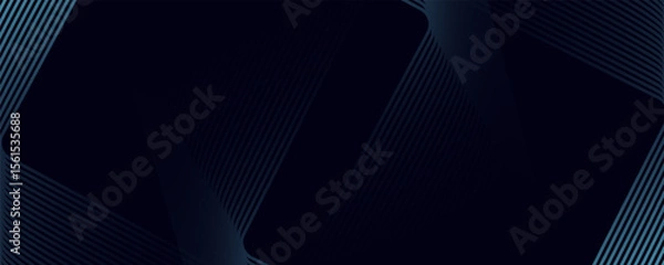 Fototapeta Abstract blue glowing geometric lines on dark background. Modern shiny blue rounded square lines pattern. Futuristic technology concept. Suit for poster, cover, banner, presentation, website, flyer